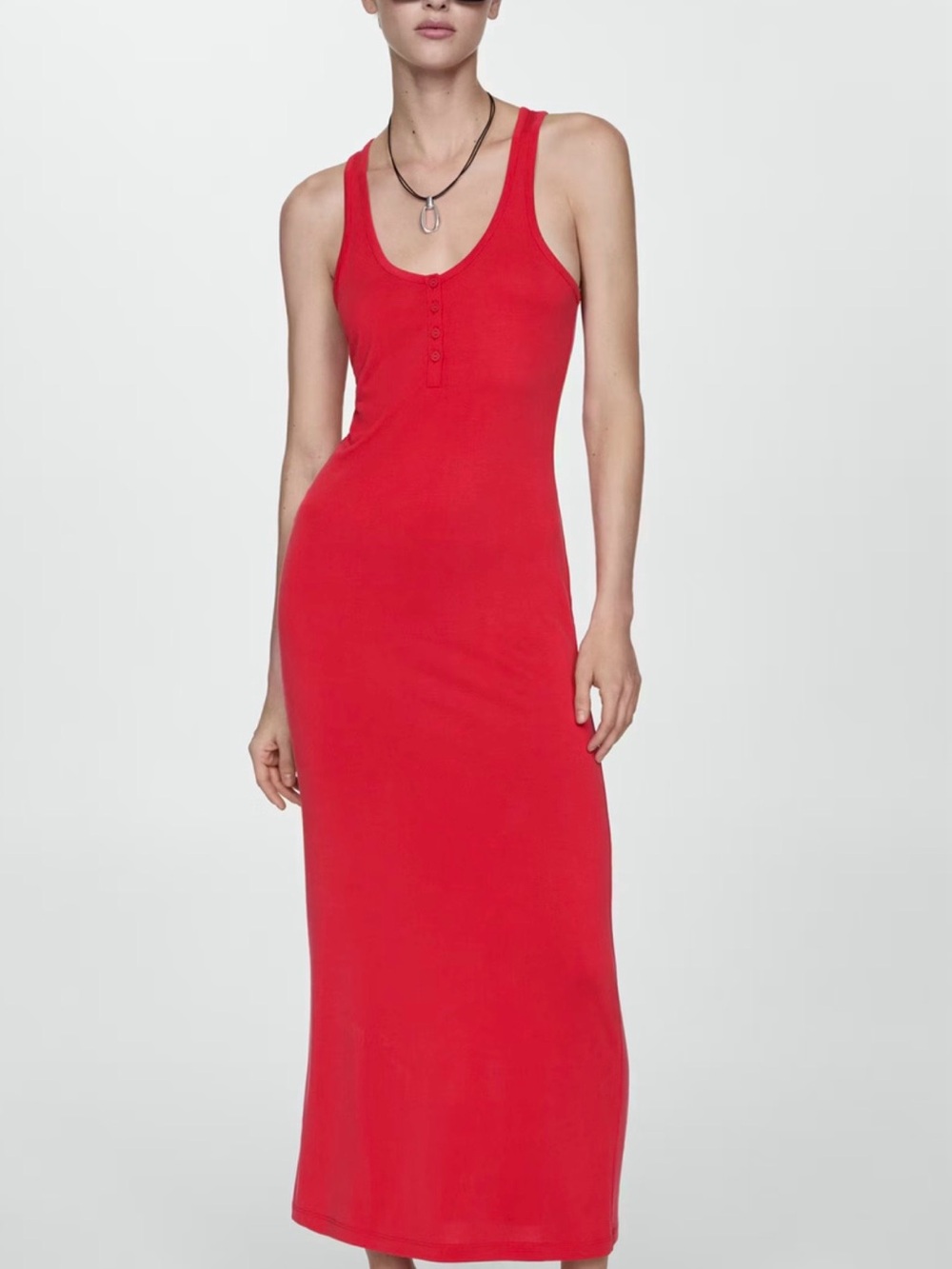 Mango Red Ribbed Tank Maxi Dress